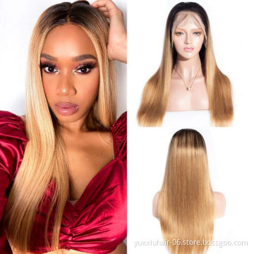 Ombre Color 1B/27 Silky Straight Remy Human Hair Wigs 250% Density 5x5 13x6 HD Full Transparent Lace 40INCH Wig Vendor Wholesale